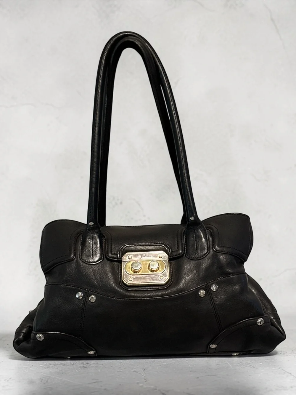 b. makowsky Slouchy Pebbled Leather Satchel Bag w/Burgundy Lining & Gold Details